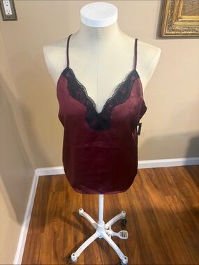 Express Burgundy Satin Lace Trim Cami